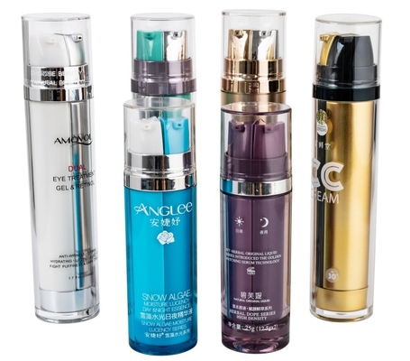 Kleur cosmetische luchtloze fles 25 ml Innerlijk gegraveerd AS Dubbele inwendige fles Luxe emulsie